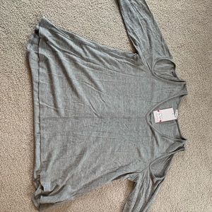Gray open shoulder waffle long sleeve